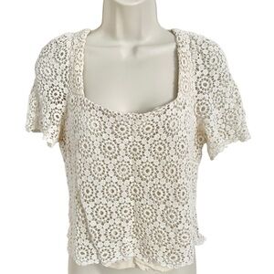 Lucy Paris Martina Square Neck Crochet knit beige Size XL boho beach cropped